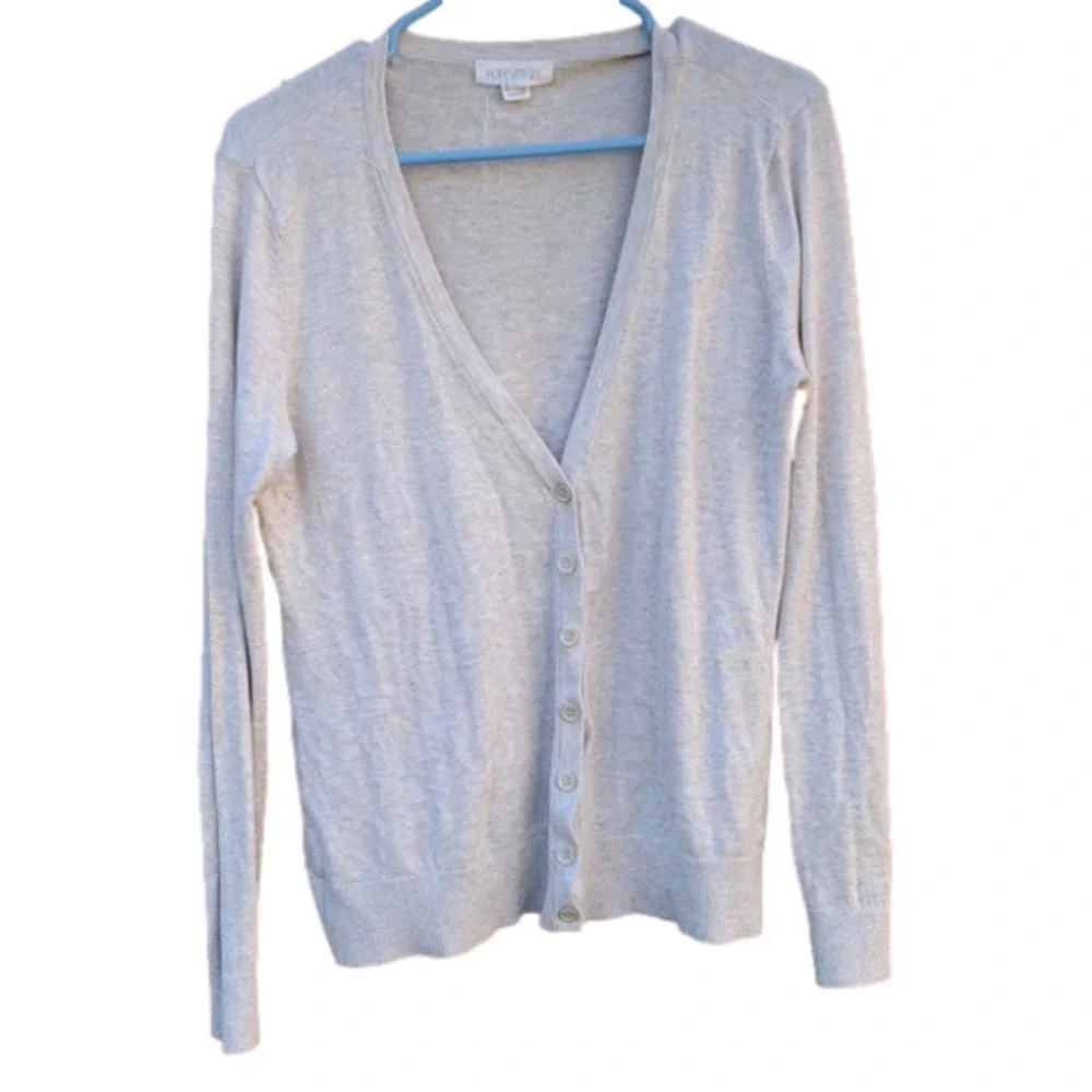 FOREVER 21 beige cardigan large, pit to pit 21", length 24"